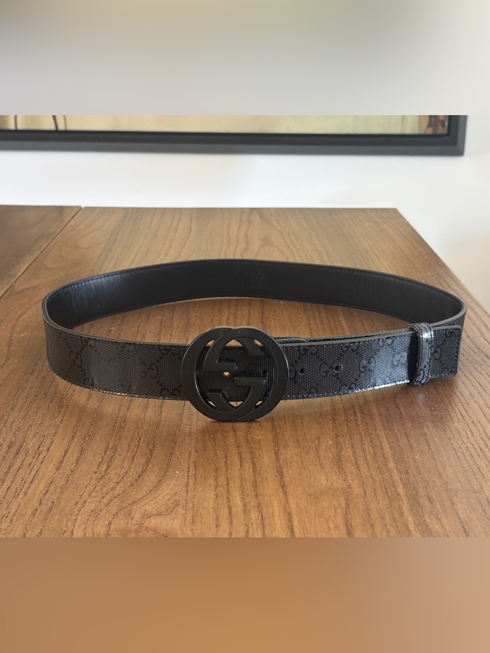 Gucci Black GG Monogram Belt with Black Interlocking Buckle